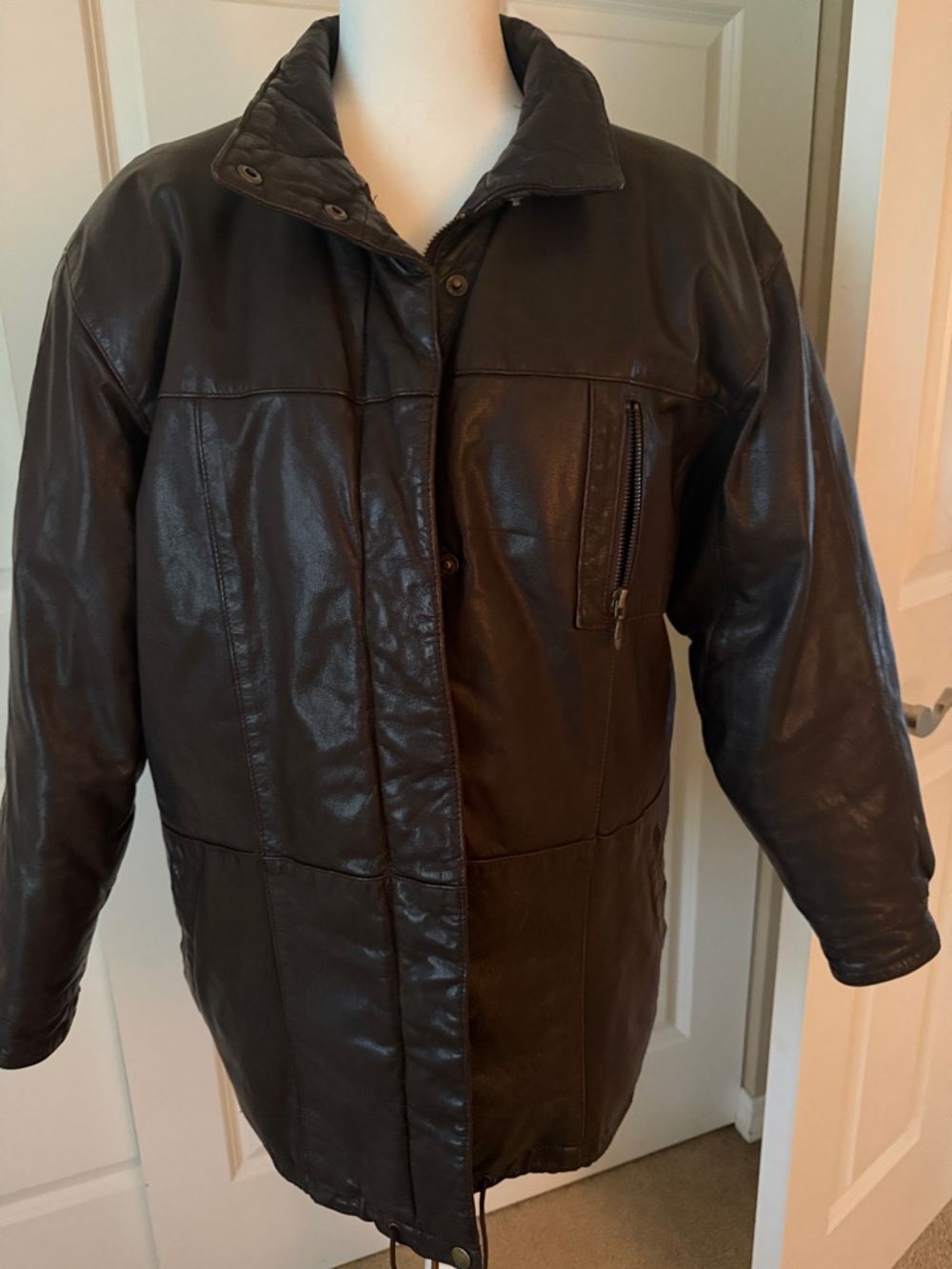 Eddie Bauer Dark Brown Leather Jacket with Zip Chest Pocket